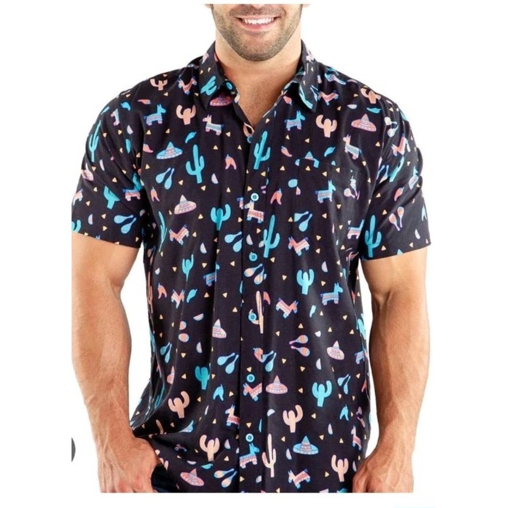 Tipsy Elves Mens Fiesta Hawaiian Shirt XXL Pinata Cactus Sombrero Button Up